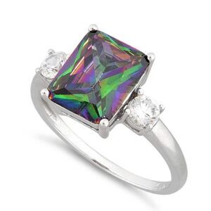 Sterling Silver Triple Rectangular Rainbow Topaz CZ Ring New